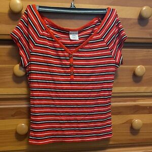 No Boundaries Red and Black Striped Short Sleeve Top